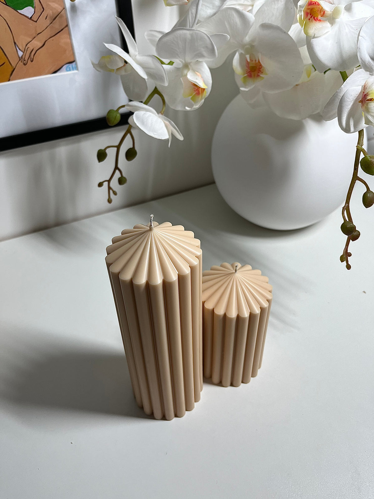 Ribbed Column Candle set x2