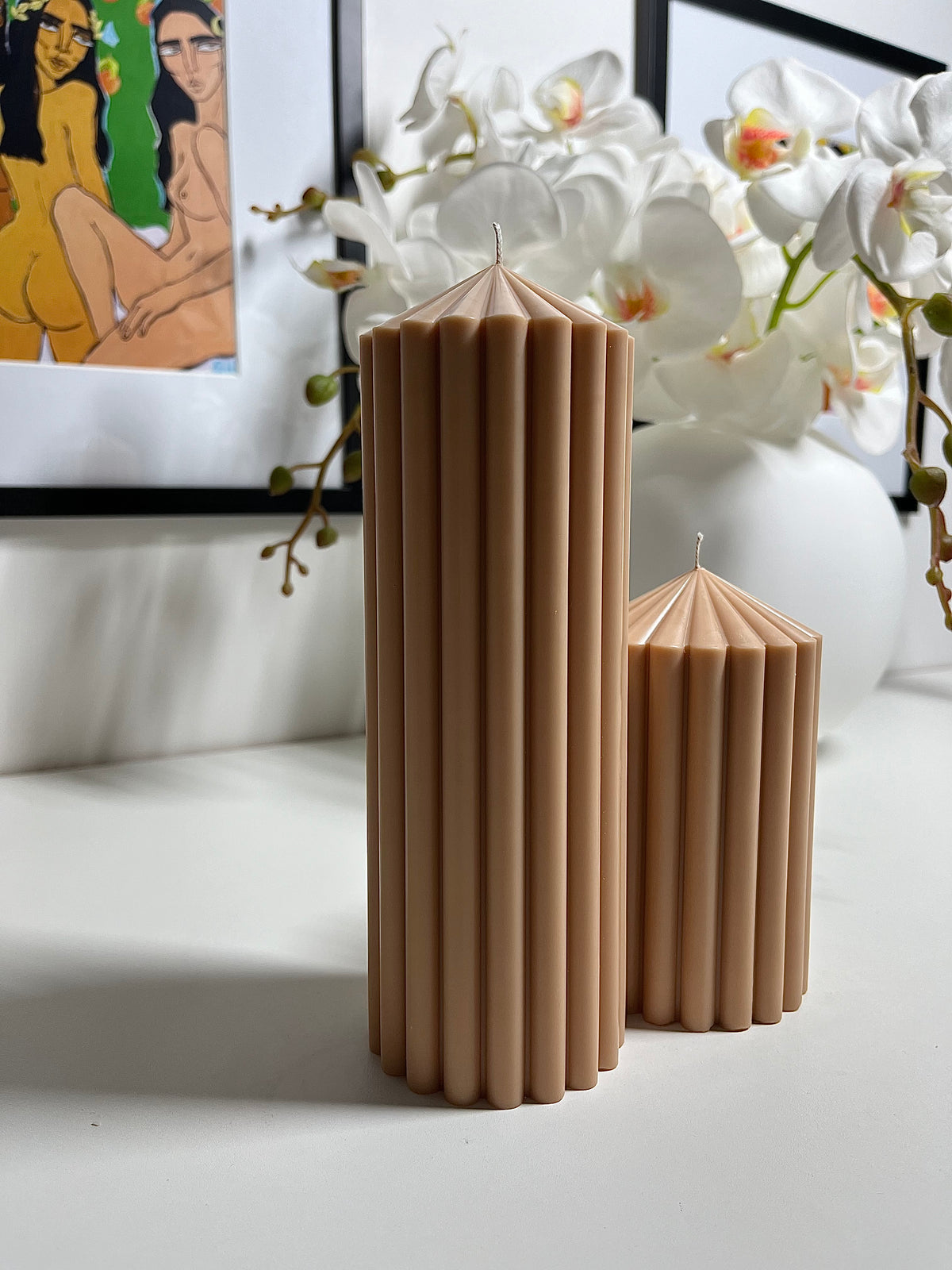 Ribbed Column Candle set x2