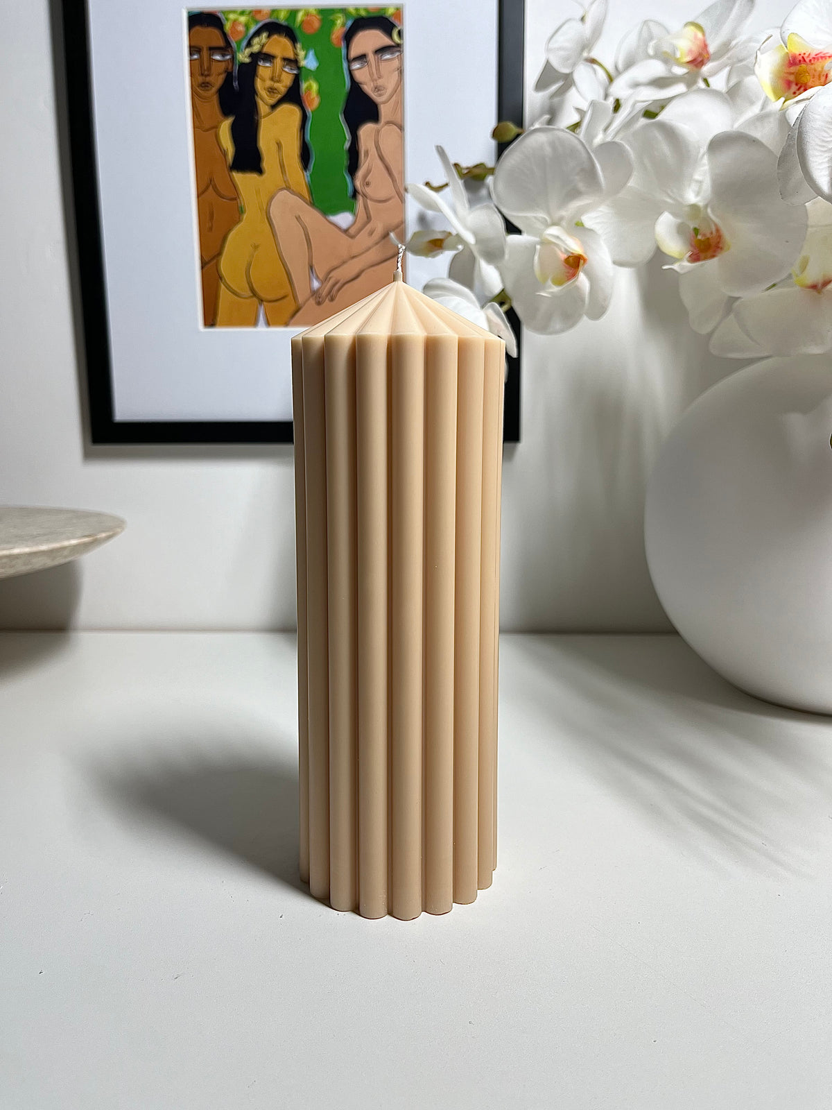 Tall Ribbed Column Candle