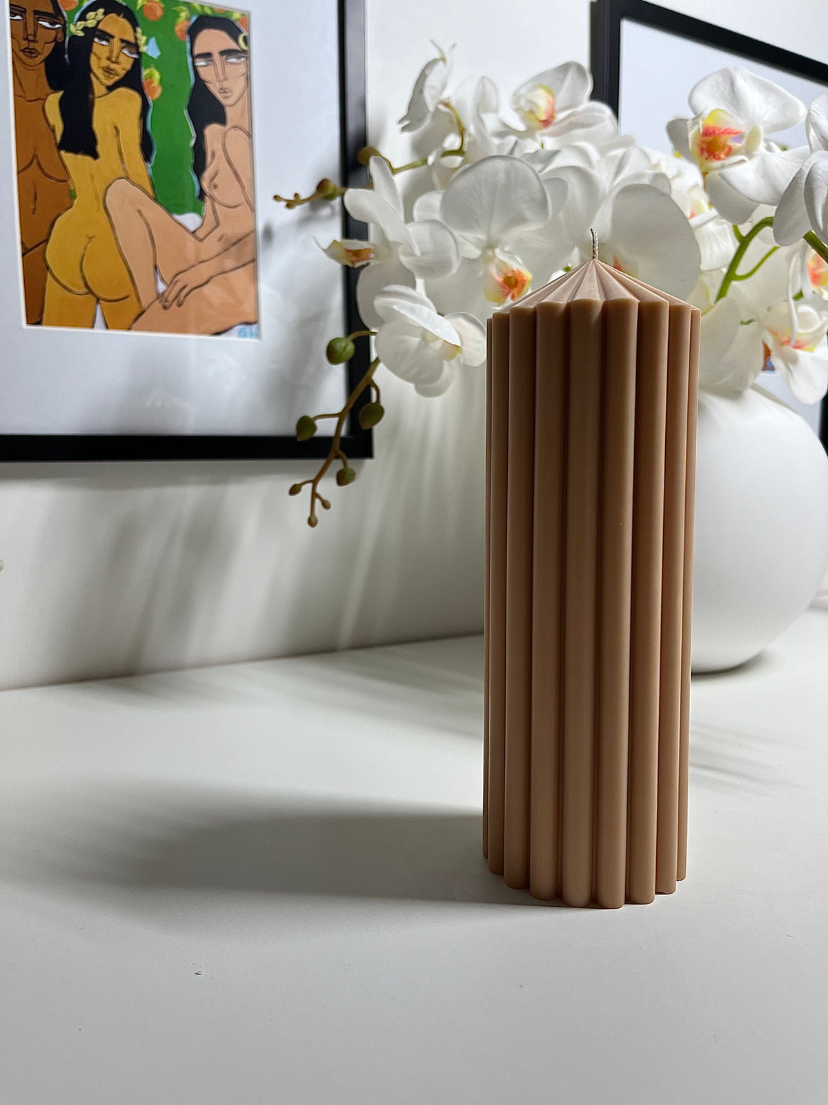 Tall Ribbed Column Candle