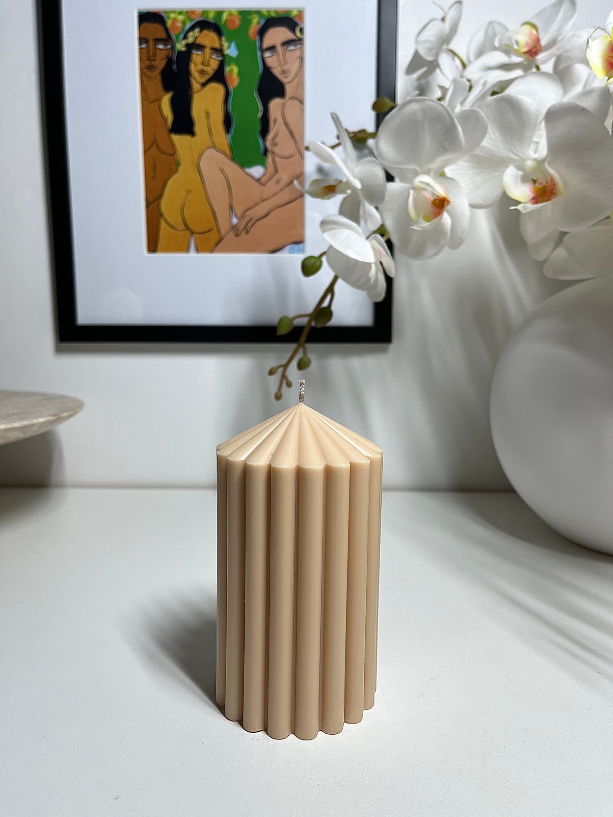 Small Ribbed Column Candle