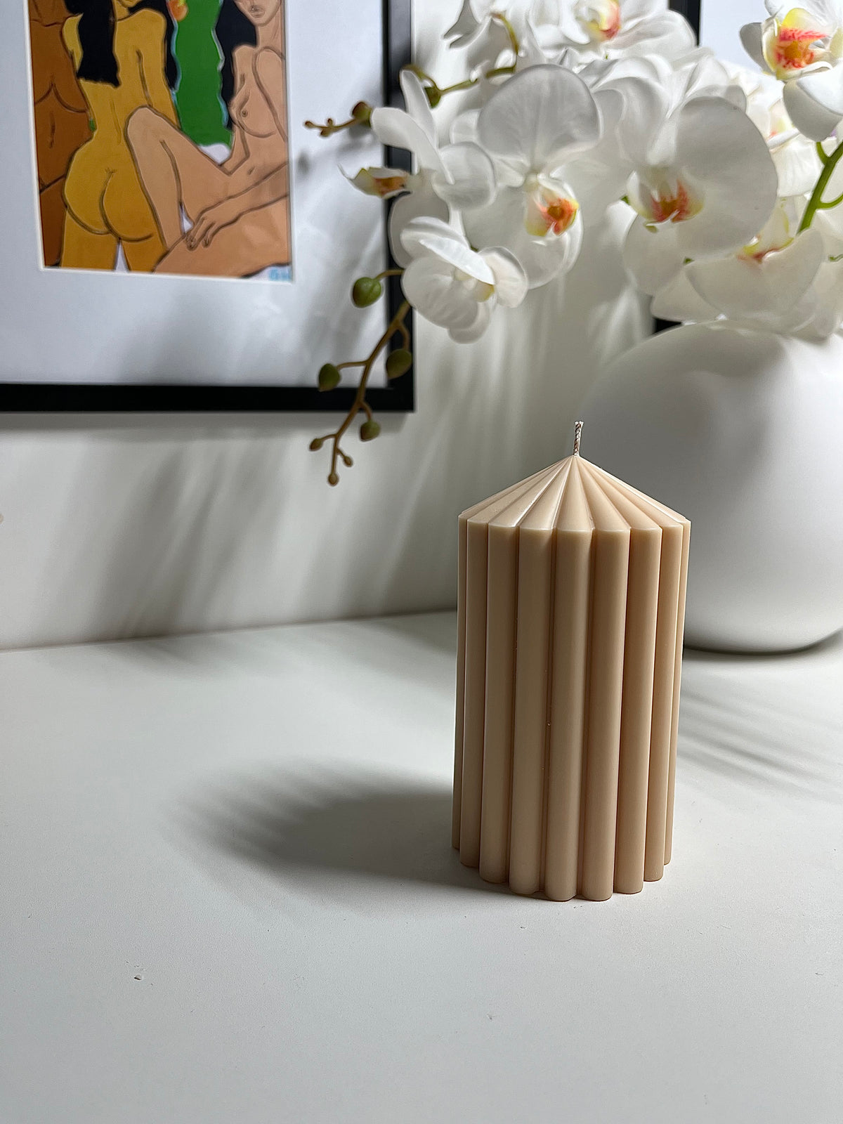 Small Ribbed Column Candle