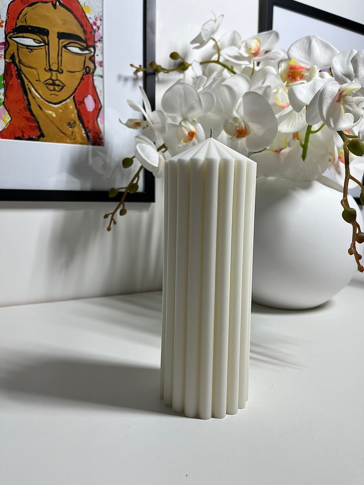 Tall Ribbed Column Candle