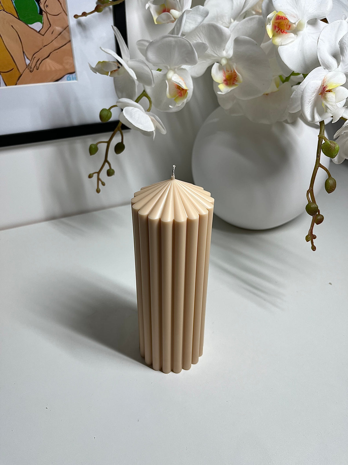 Tall Ribbed Column Candle