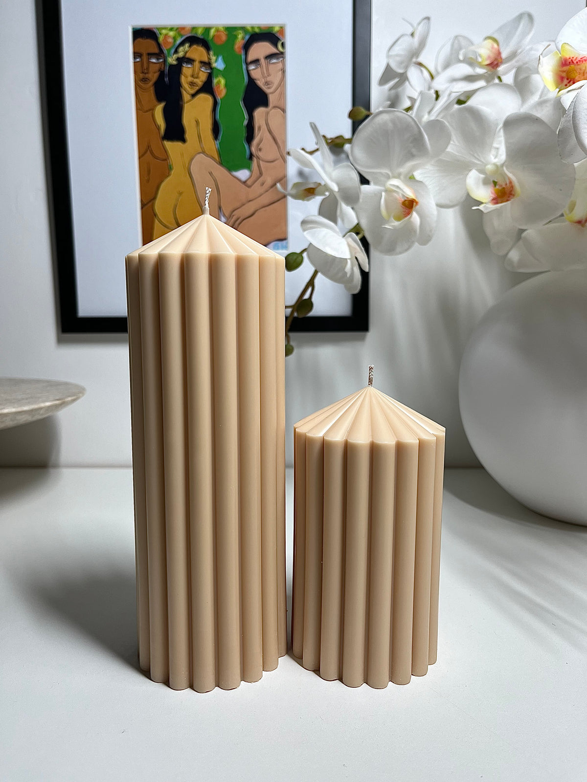 Ribbed Column Candle set x2