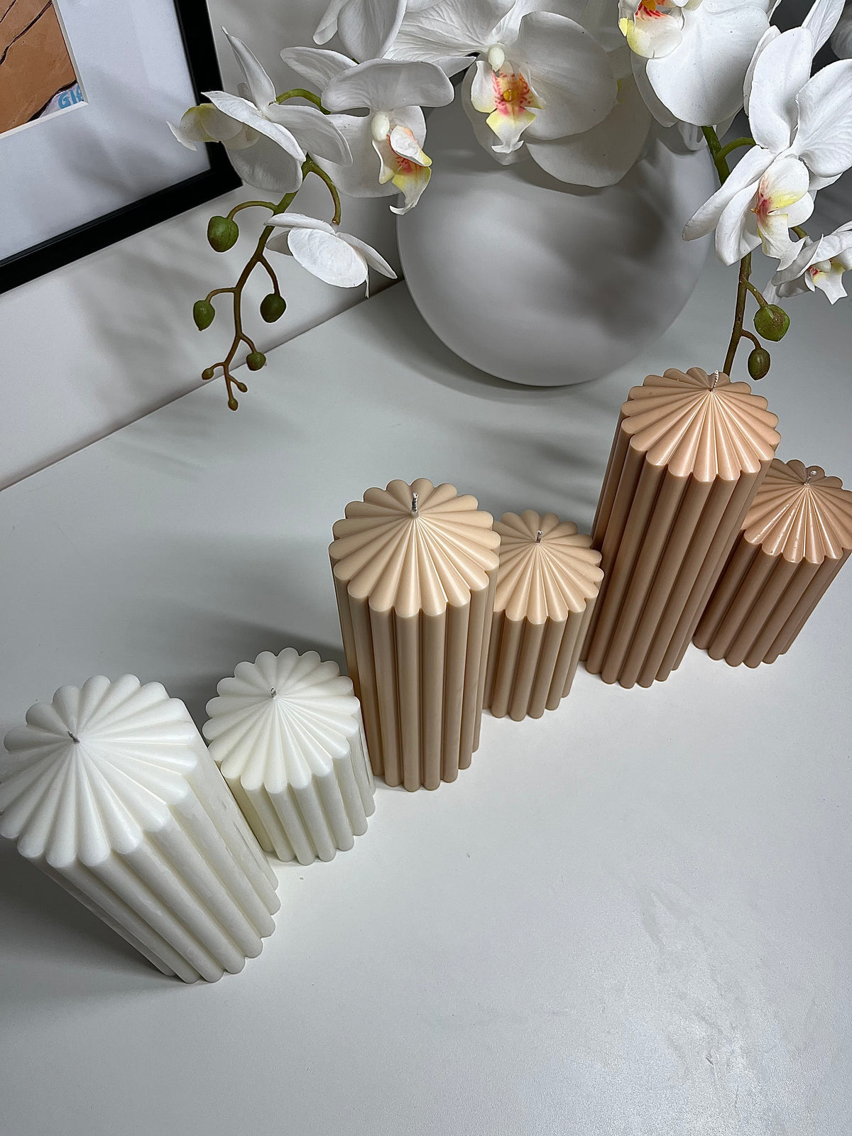 Ribbed Column Candle set x2