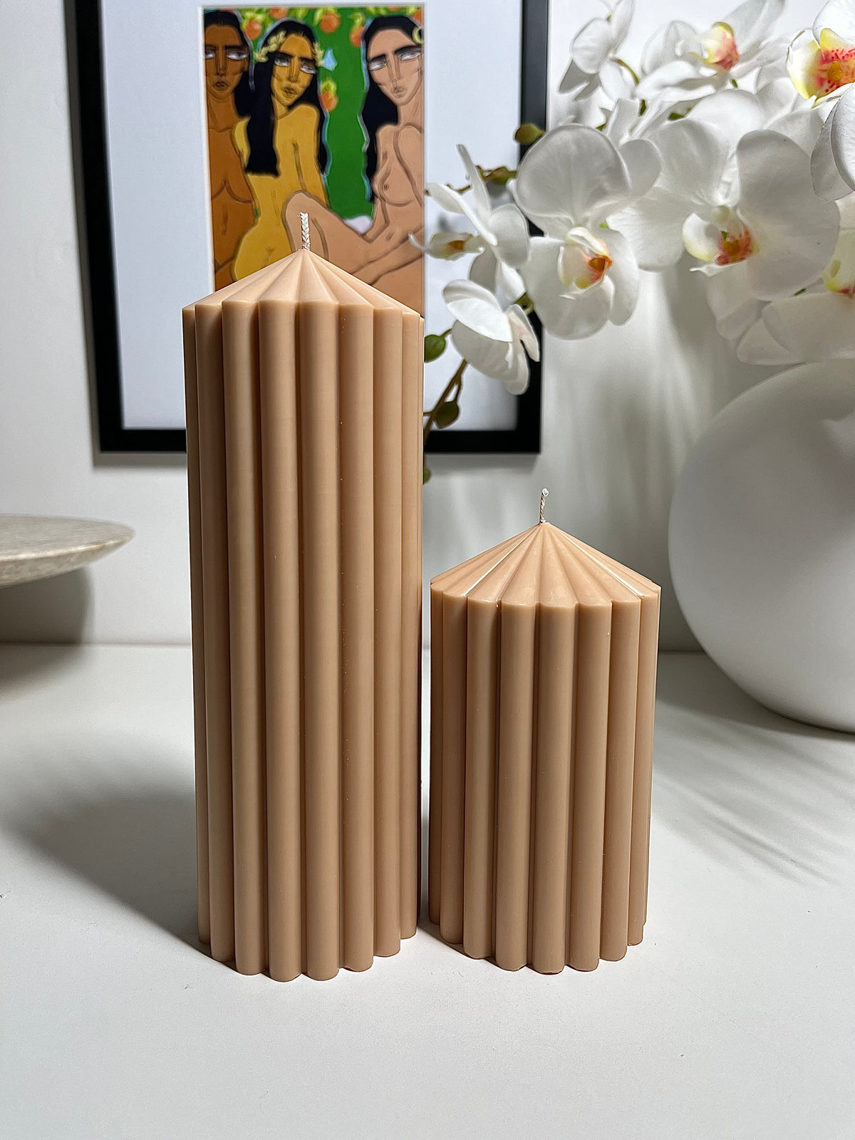 Ribbed Column Candle set x2