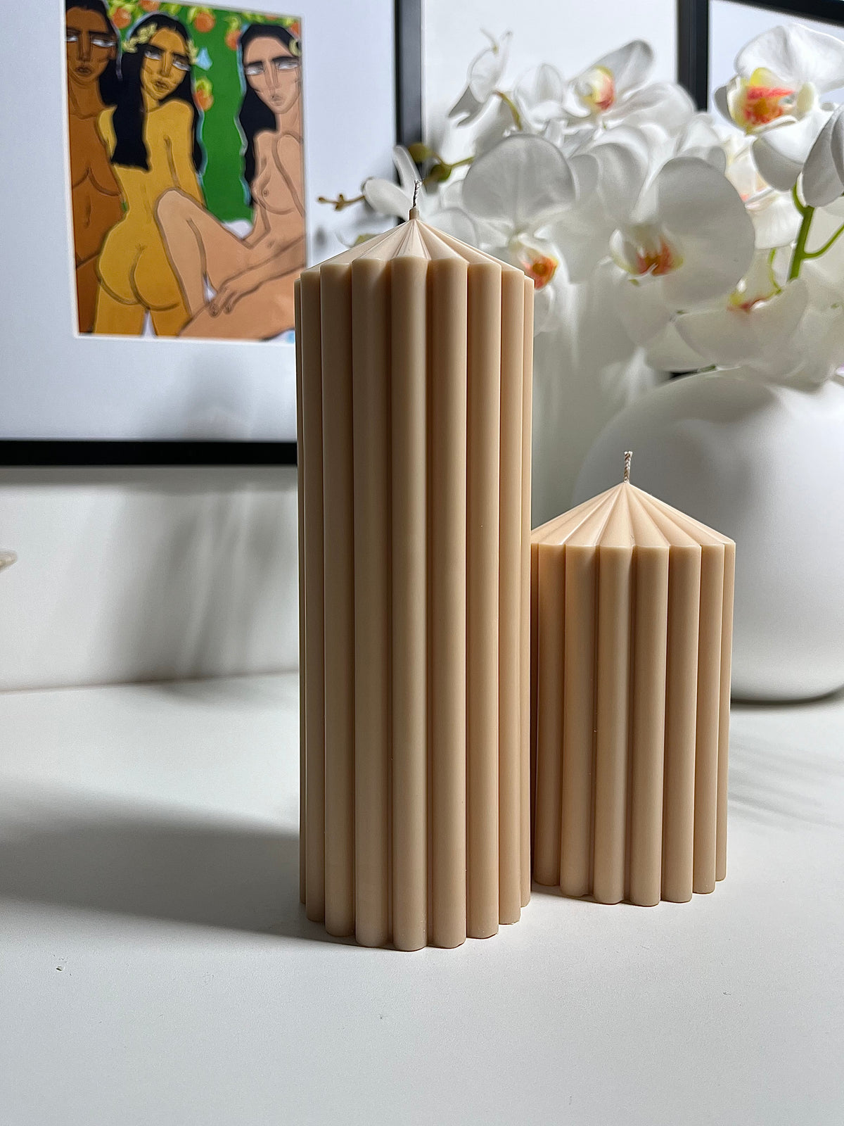 Ribbed Column Candle set x2