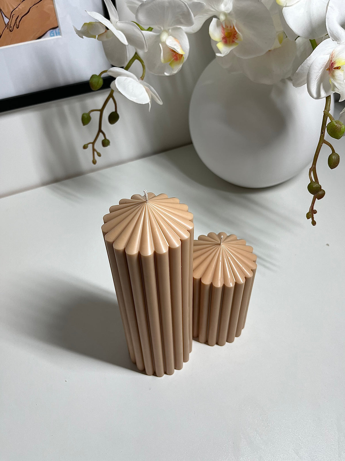 Ribbed Column Candle set x2