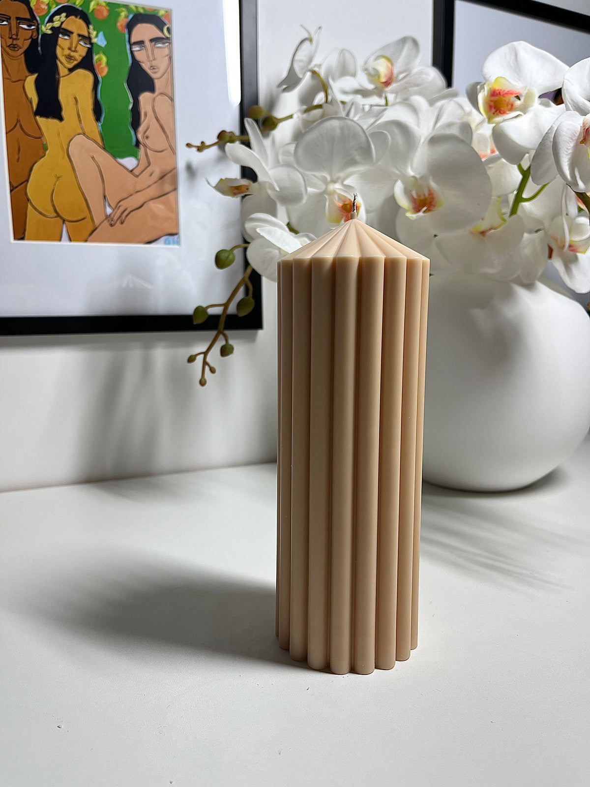 Tall Ribbed Column Candle